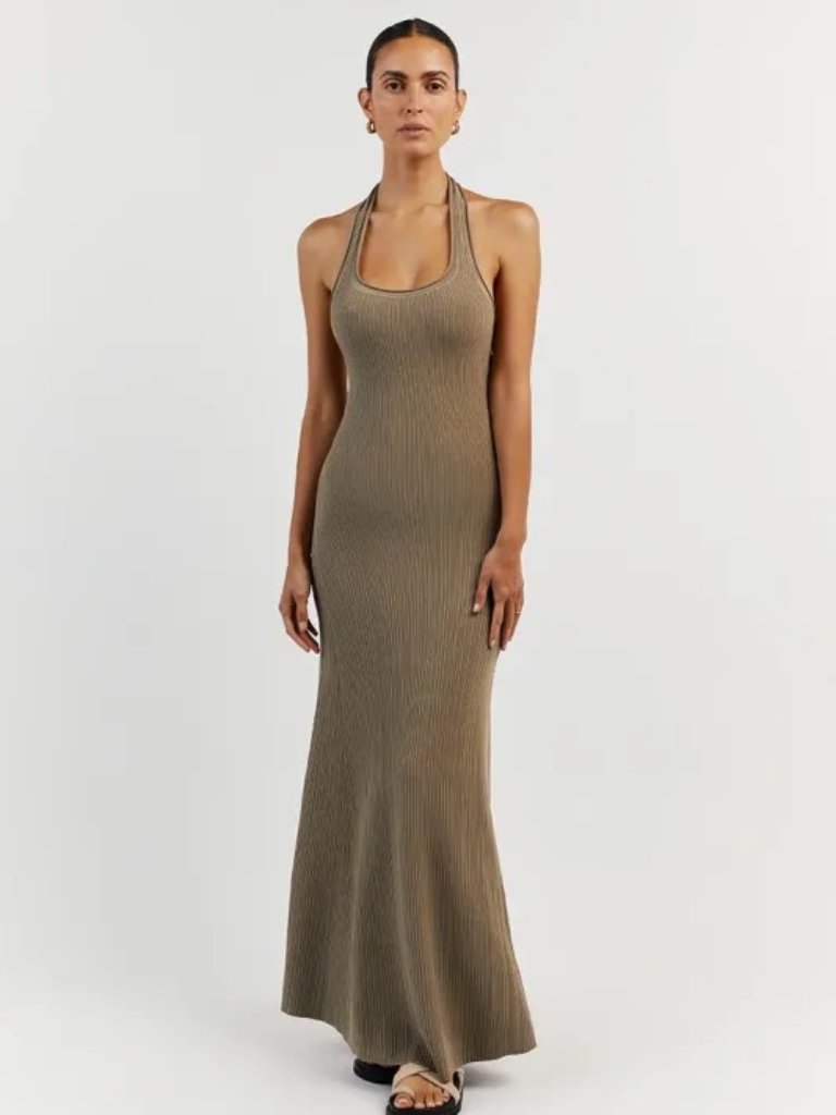 Dissh Eddison Moss Knit Midi Halter Dress In Moss - Size S (Small)